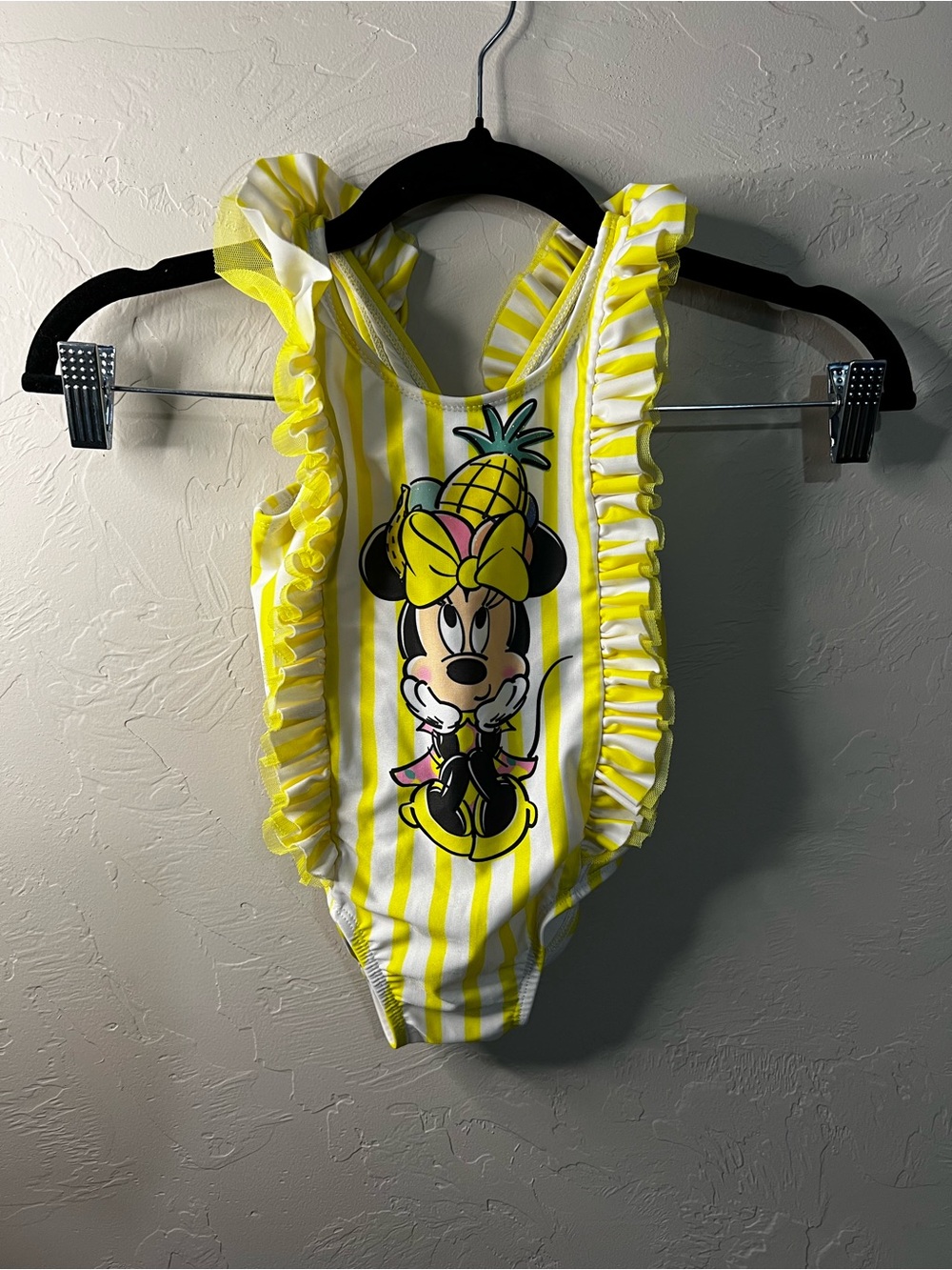 Disney Store Minnie Mouse Yellow White Pineapple One Piece Swimsuit